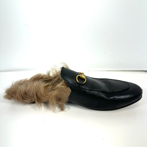Gucci Princeton Black Leather Fur Horsebit Gold Detail Slip On Mules 39.5 US 9.5 - Picture 15 of 15